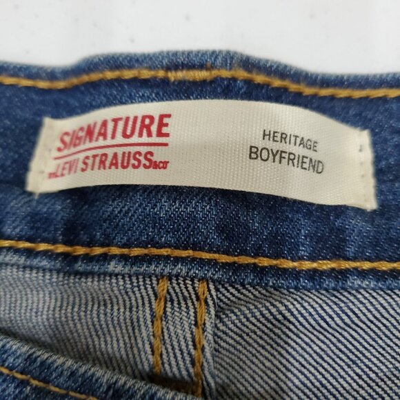 Levi Strauss Signature Jeans Women Size 18 Blue Stretch Denim Boyfriend Cuffs - Picture 8 of 14